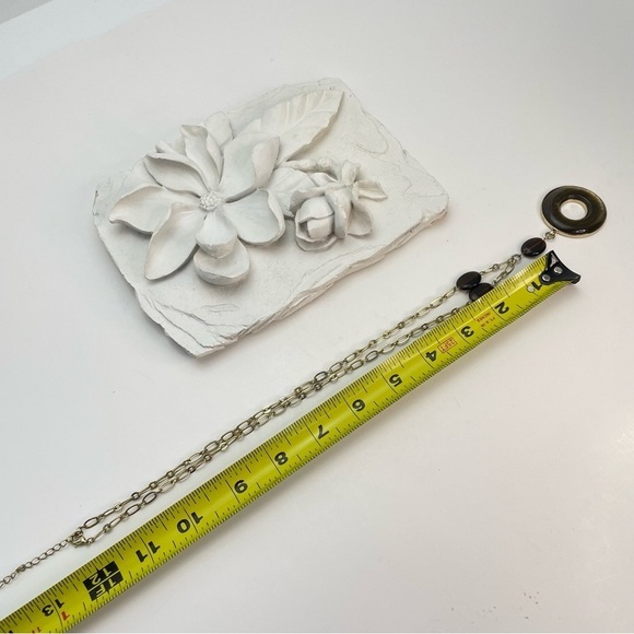 LARIAT Style Necklace 24” Gold Tone Striped Ring - Picture 7 of 8